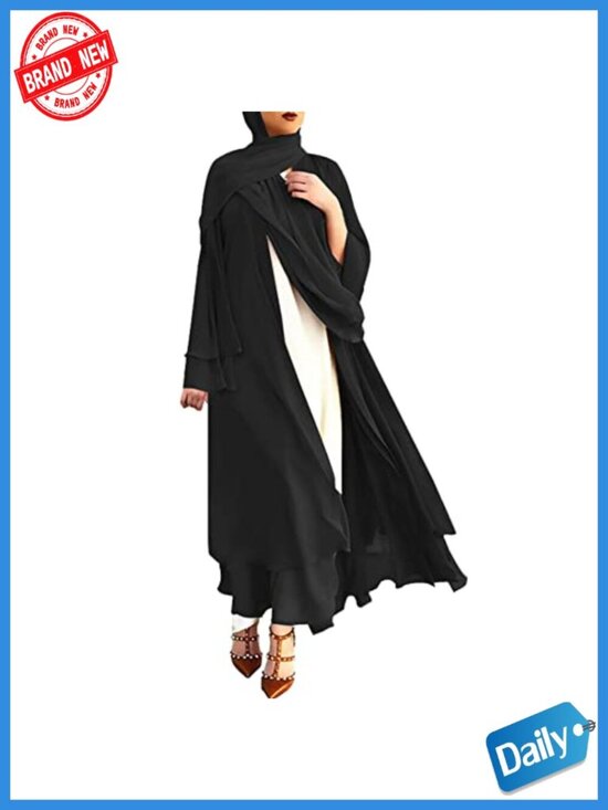 Dresses & Skirts - Solid Loose Fit Maxi Length Muslim Dress Kaftan Robe Open Front Cardigan